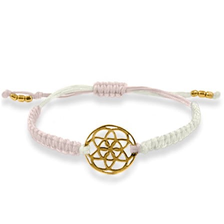 Bransoletka ze sznurka kwiat życia pozłacane srebro kremowa różowa