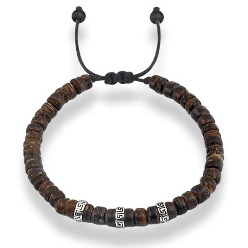 Bransoletka z drewna ciemny kokos przekładki srebro