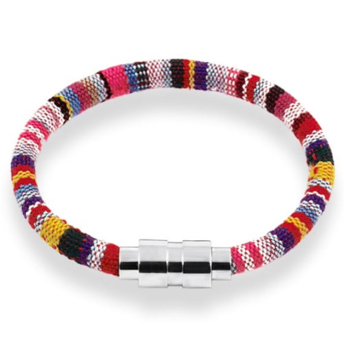 Bransoletka ze sznurka etno różowa zapięcie magnetyczne stal