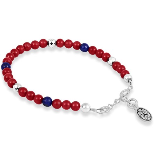 Bransoletka z kamieni czerwony koral lapis lazuli hematyt srebro