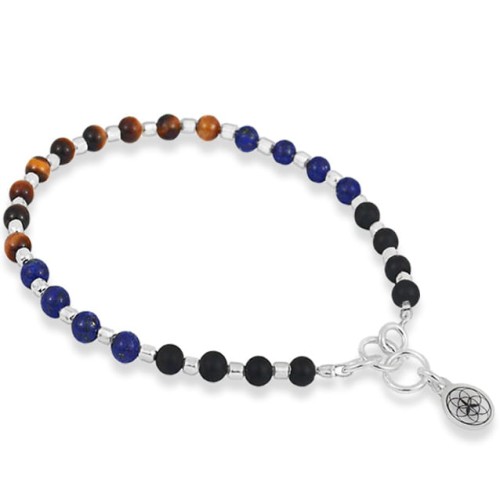 Bransoletka z kamieni onyks lapis lazuli tygrysie oko srebro