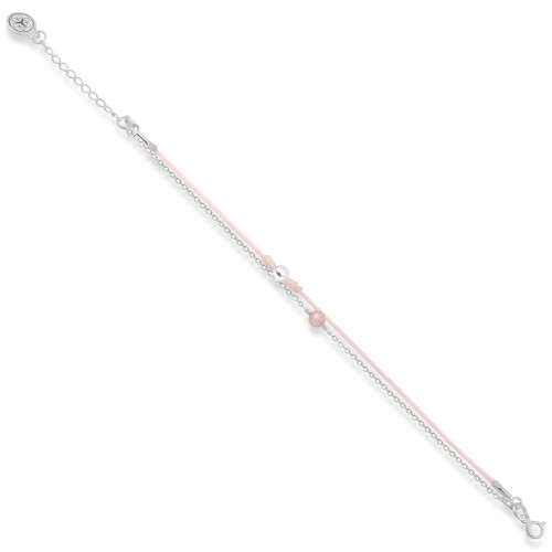 Bransoletka ze srebra kamień jadeit różowy sznurek