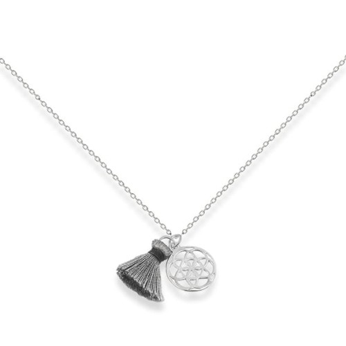 Naszyjnik ze srebra kwiat życia szary chwost