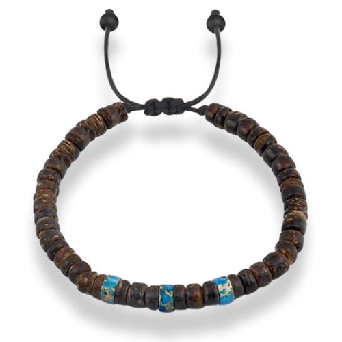 Bransoletka z drewna kokos ciemny jaspis niebieski