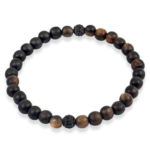 Bransoletka z drewna hebanu kulki z kryształami