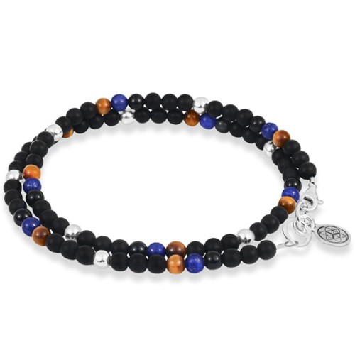 Bransoletka z podwójnych kamieni onyks lapis tygrysie oko srebro