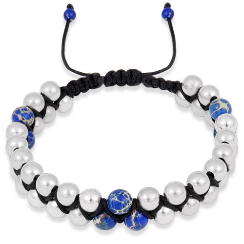 Bransoletka z podwójnych kamieni niebieski jaspis kulki srebro