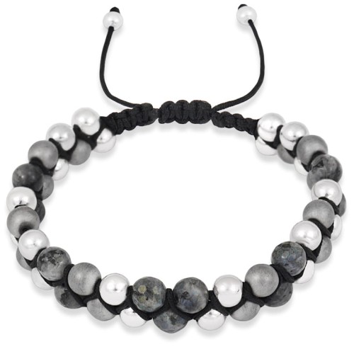 Bransoletka z podwójnych kamieni labradoryt hematyt srebro