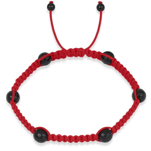 Bransoletka makrama czerwona kamienie onyks fasetowany