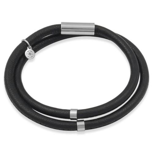 Bransoletka skórzana czarny rzemień ekskluzywny stal szlachetna logo francow jewelry damska