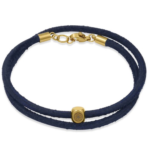 Bransoletka skórzana granatowy rzemień stal szlachetna złota kostka logo francow jewelry damska