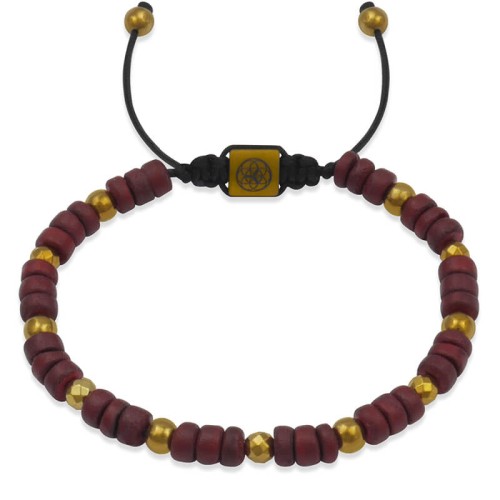 Bransoletka z drewna bordowa drewno kokosowe hematyt złoty