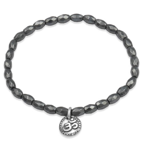 Bransoletka z kamieni hematyt grafitowy fasetowany zawieszka OM