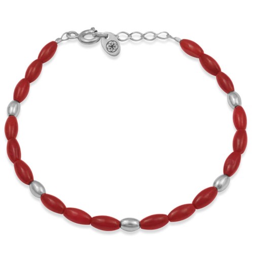 Bransoletka z kamieni koral czerwony oliwki srebro logo