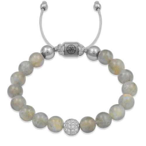 Bransoletka z kamieni labradoryt jasny kulka z kryształkami hematyt męska