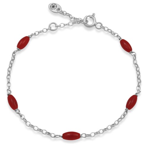Bransoletka ze srebra kamienie koral czerwony logo