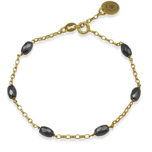 Bransoletka ze srebra pozłacana kamienie hematyt fasetowany oliwki