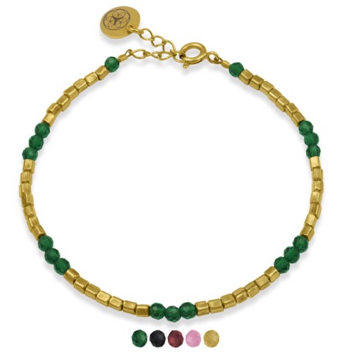 Bransoletka ze srebra pozłacana kostka kamienie naturalne jadeit szmaragdowy