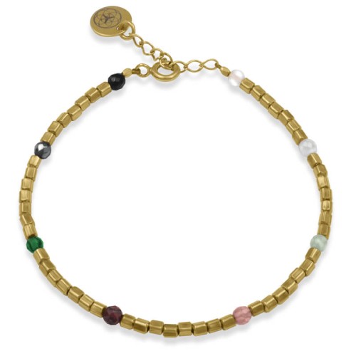 Bransoletka ze srebra kostka pozłacana kamienie naturalne jadeit granat kryształ górski kwarc onyks hematyt