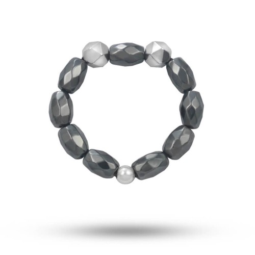 Pierścionek elastyczny kamienie hematyt fasetowany ciemny srebro