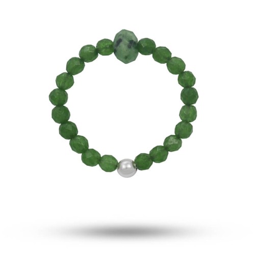 Pierścionek elastyczny kamienie jadeit zielony zoisyt srebro diamondcut