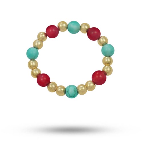 Pierścionek elastyczny kamienie koral czerwony howlit turkusowy srebro pozłacane