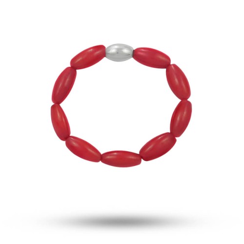 Pierścionek elastyczny kamienie koral czerwony srebro