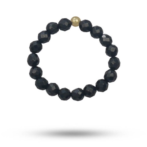 Pierścionek elastyczny kamienie onyks czarny srebro pozłacane