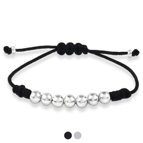 Bransoletka makrama kulki srebro sznurek czarny szary
