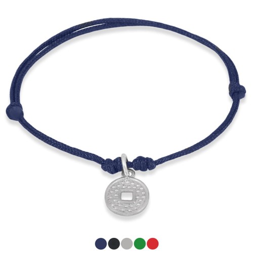 Bransoletka ze sznurka chińska moneta srebro