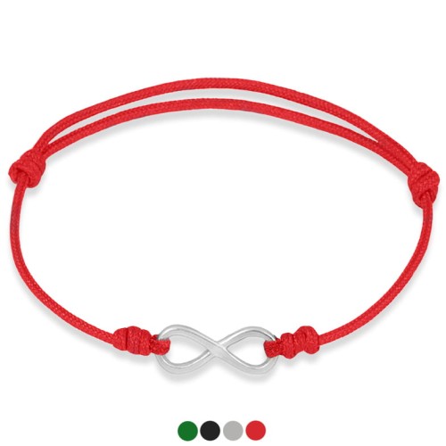 Bransoletka ze sznurka nieskończoność srebro czerwona