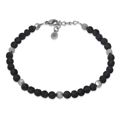 Bransoletka z kamieni lawa hematyt srebrny zapięcie stal szlachetna