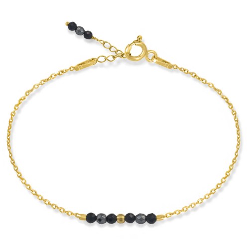 Bransoletka ze srebra pozłacana kamienie mini onyks hematyt