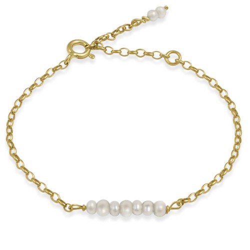 Bransoletka ze srebra perły pozłacana  rolo łańcuszek