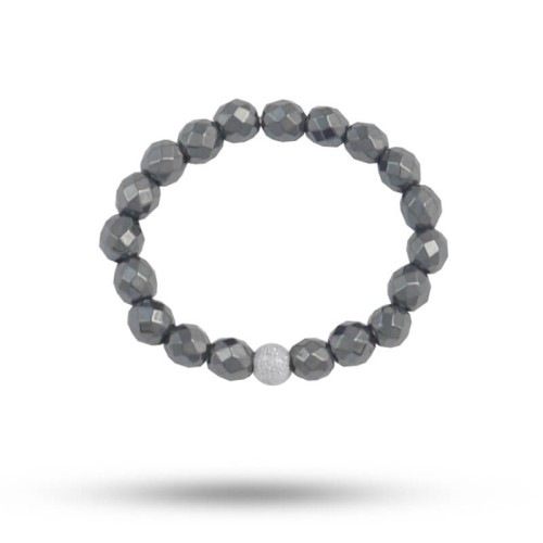 Pierścionek elastyczny z kamieni hematyt fasetowany grafitowy