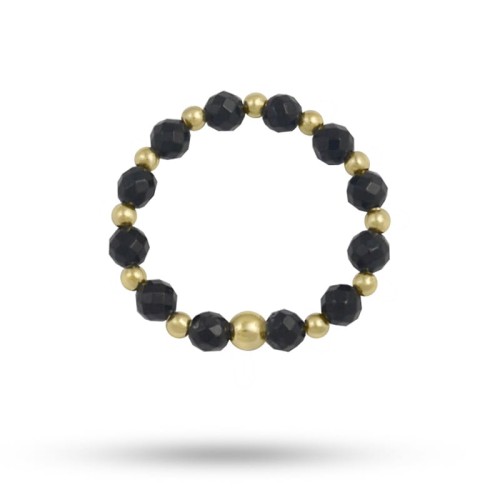 Pierścionek elastyczny z kamieni czarny onyks srebro pozłacane