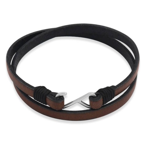 Bransoletka skórzana podwójna brązowa zapięcie srebro