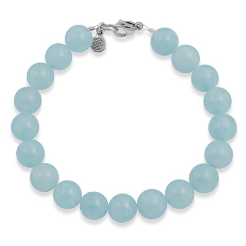 Bransoletka z kamieni błękitny kwarc classic stal logo 