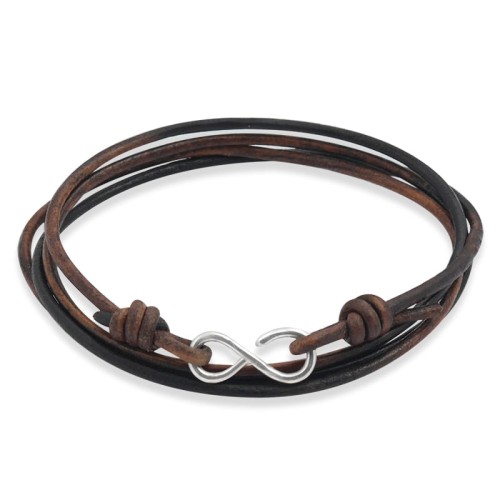 Bransoletka skórzana rzemień palony zapięcie srebro nieskończoność