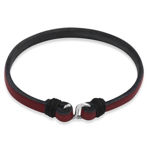 Bransoletka skórzana płaska zapięcie srebro czerwona pojedyncza