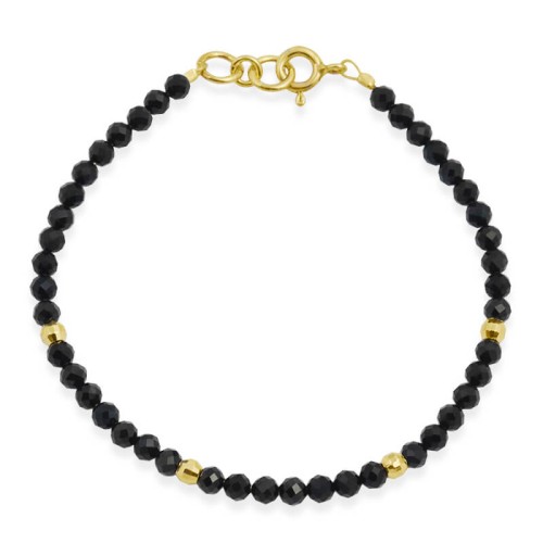 Bransoletka z kamieni mini spinel czarny srebro pozłacane