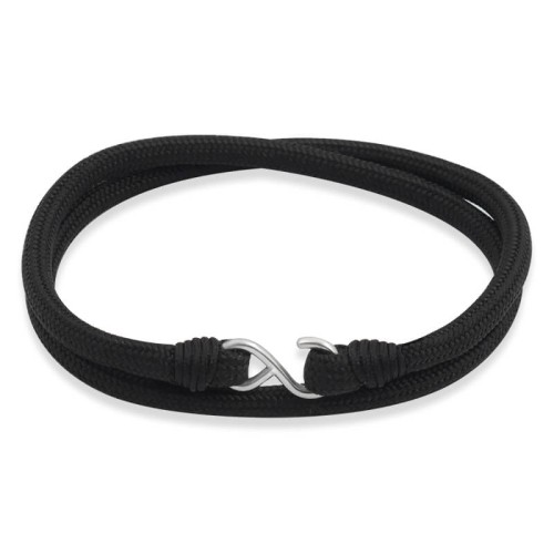 Bransoletka podwójna czarna linka zapięcie nieskończoność srebro 