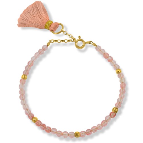 Bransoletka z kamieni kwarc różowy chwost srebro pozłacane