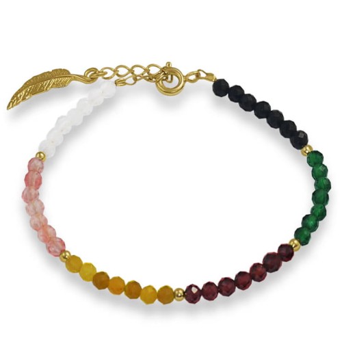 Bransoletka z kamieni kolorowa mini piórko srebro pozłacane