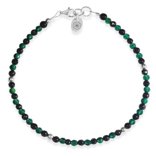 Bransoletka z kamieni mini onyks czarny jadeit szmaragdowy srebro