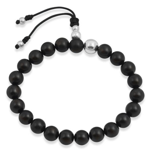 Bransoletka buddyjska drewno heban czarny srebro