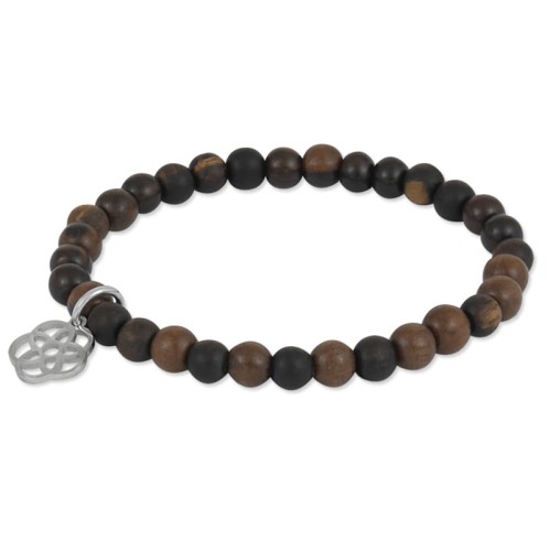 Bransoletka z drewna heban tygrysi kwiat życia stal