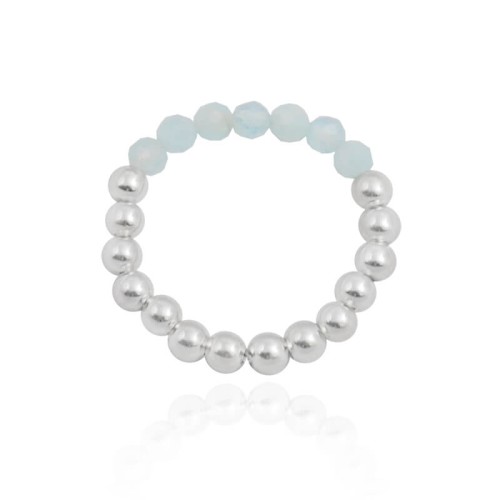 Pierścionek elastyczny z kamieni srebro akwamaryn naturalny