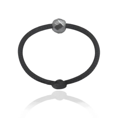 Pierścionek ze sznurka czarny kamień hematyt naturalny