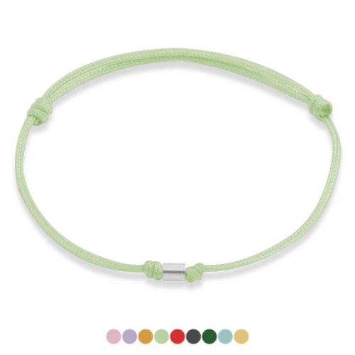 Bransoletka ze sznurka przekładka kreska srebro jasno zielona